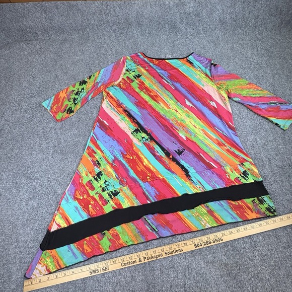 Maximalist Tunic Top Womens 2X Rainbow Asymmetrical Hem Artsy Festival Statement - Picture 8 of 10